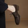 Krazing Pot Sheepskin Autumn Winter Shoes Lace Up Med Heels Size 42 Square Toe Brown Color Pumps