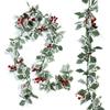 2pcs 2m Xmas Berry Holly Leaves Garland Christmas Faux Garland Winter Snowy Red Berries Hanging Vine For Christmas Wedding Party Decoration