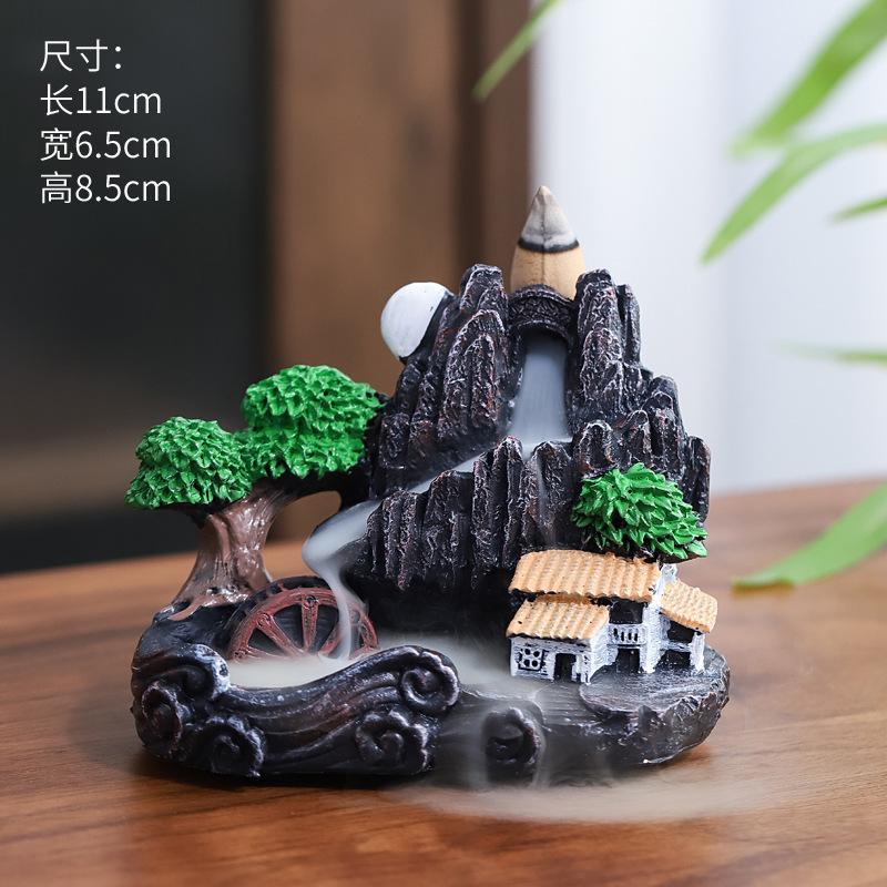 Creative Backflow Incense Holder Resin High Mountain Waterfall Incense Cones Burner Aromatherapy Ornament Zen Home Decoration