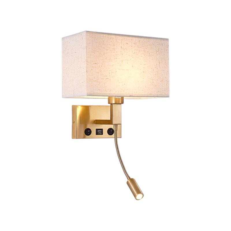 American Style LED Wall-Mounted Bedroom Lamp with Fabric Shade for Reading and Mobile Use