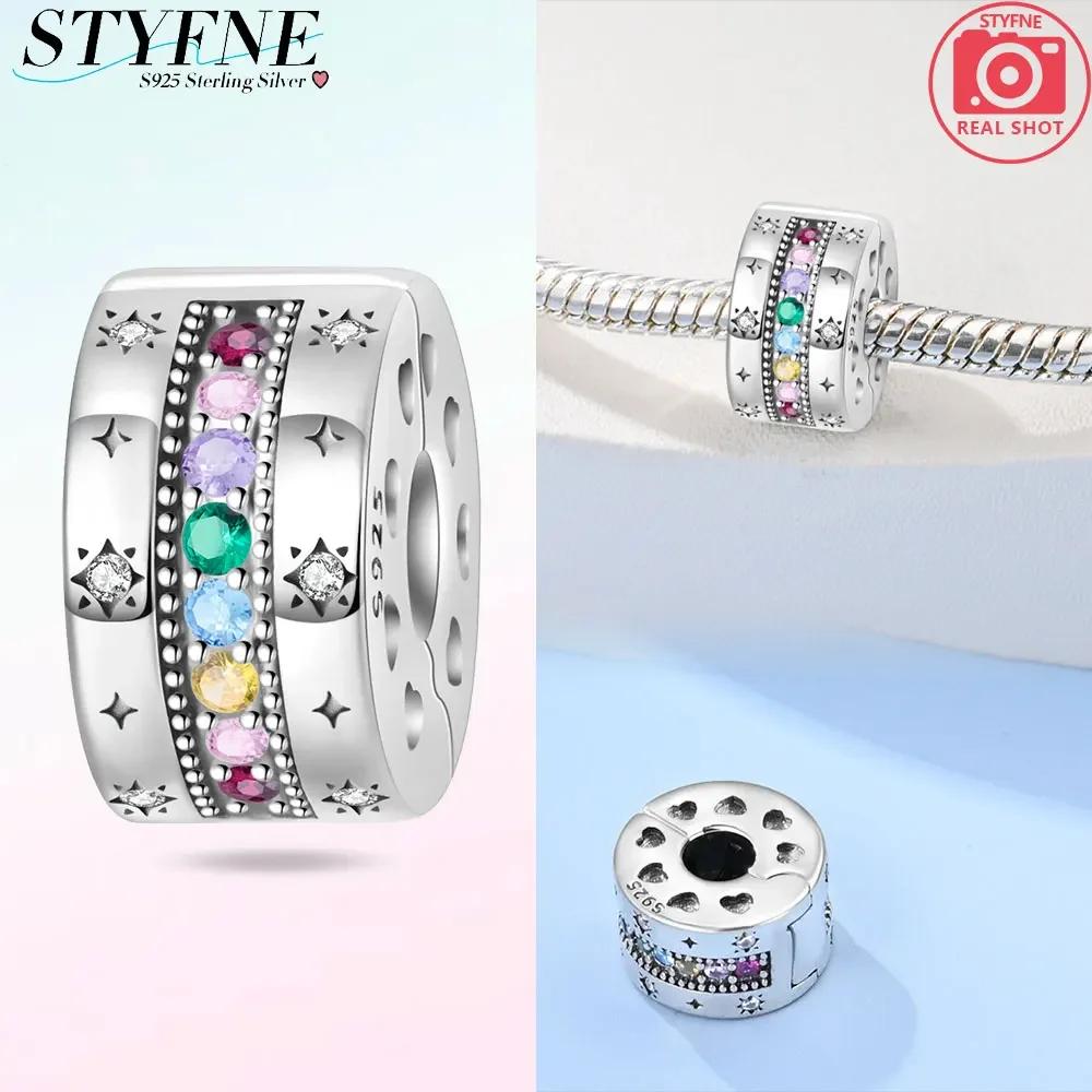 Exquisite Copper Colored Zircon Paving Star Moon Clip Charm Spacer Beads For Women'S Original Bracelet Jewelry Gift