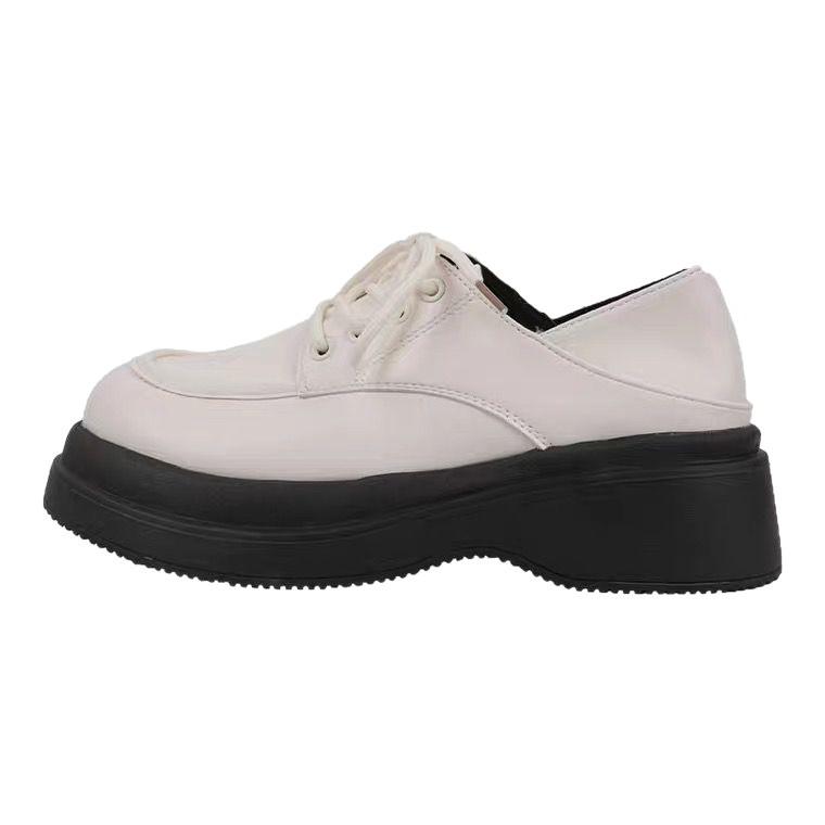 Dicke Sohle kleine Lederschuhe Damen weiches Leder einzelne Schuhe Herbst neu Britischer Stil großer Kopf Schnürschuhe jk Japanische Schuhe mit Absatz