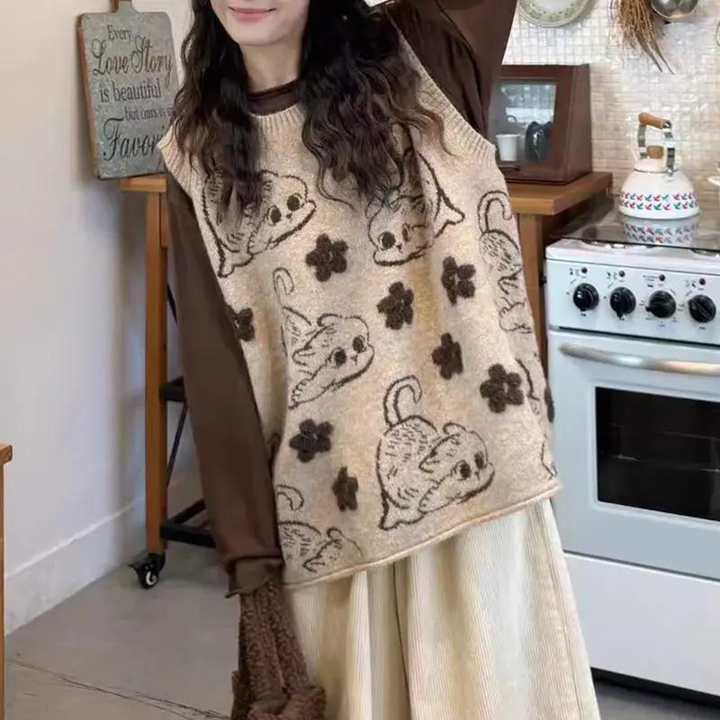 Weste für Damen Ärmellose Pullover Tops Gestrickte Pulloverweste Oversize Locker Vielseitig Lässig Ärmellose Weste Top