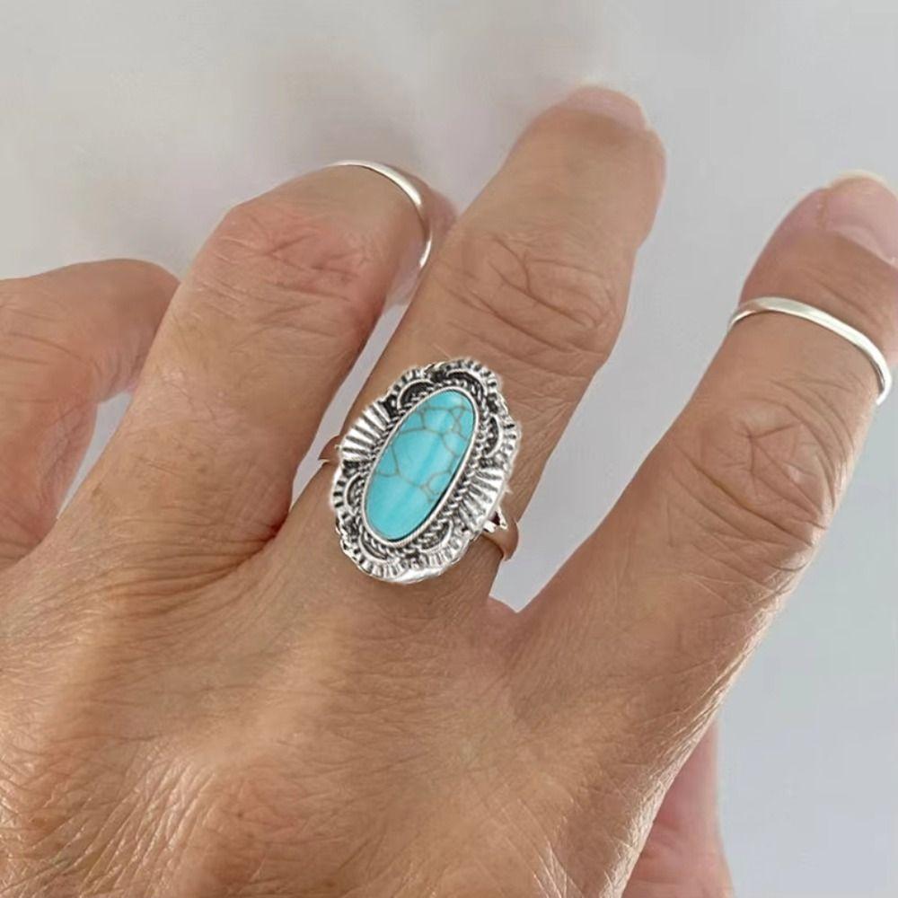 14 Pcs/set Ethnic Style Turquoise Rings Cactus Open Ring Creative Bohemia Style Ring  Jewelry