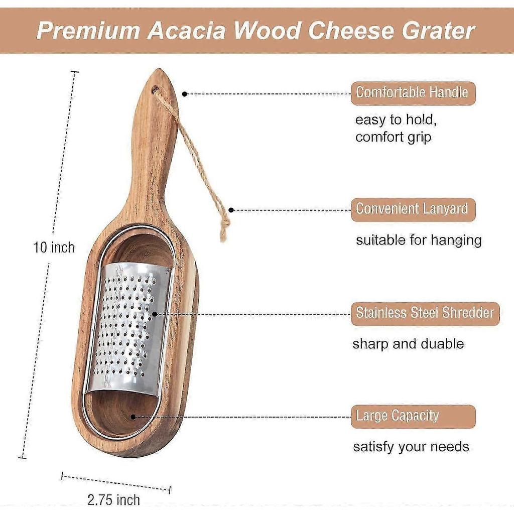 Wooden Cheese Grater with Handle, Rustic Brown Cheese Shredder with Storage