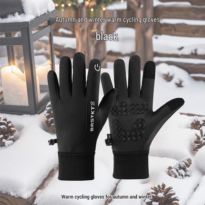 

Мужские теплые флисовые перчатки для велоспорта с сенсорным экраном и противоскользящим покрытием - Водонепроницаемые для осени и зимы чёрный