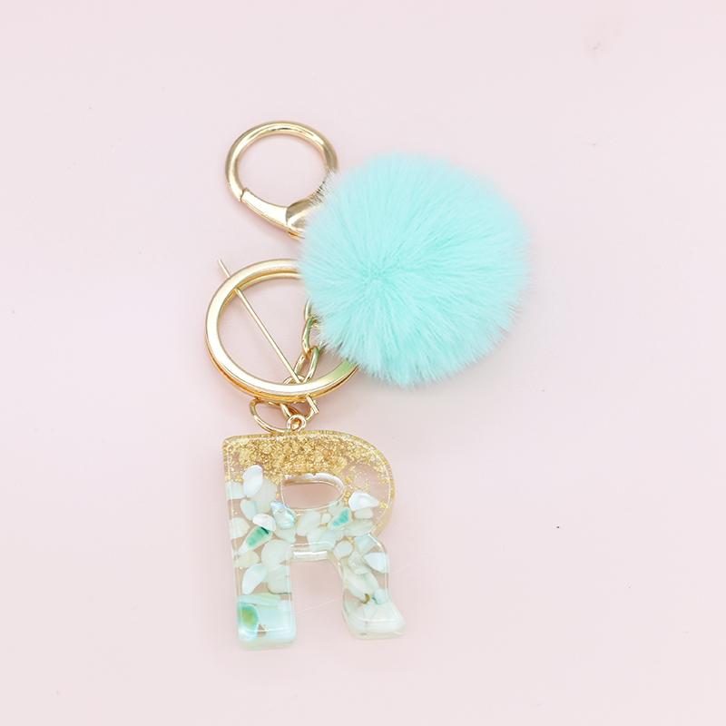 1PC Key Rings Fur Fluffy English Letter Keychain 26 English Plush Ball Women Car Decoration