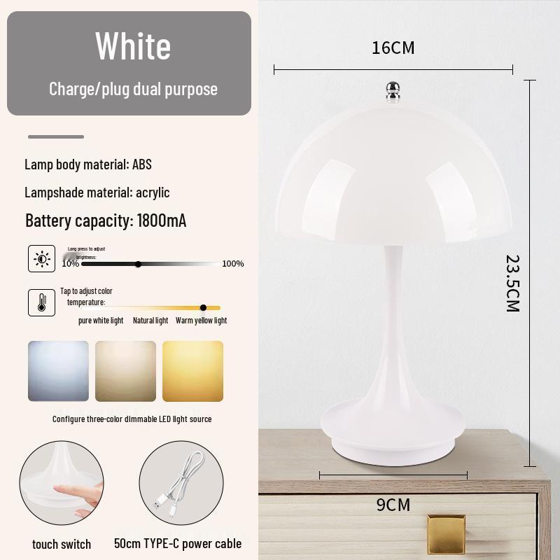 Denmark Style Mushroom Table Lamp: Slim Waist, Dimmable Touch Night Light for Bedroom