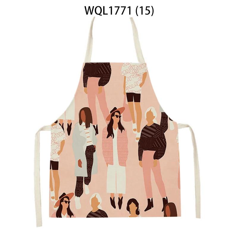 Cartoon Modern Girl Plants Printed Kitchen Apron Men Women Abstract Characters Cooking Aprons Waist Bib Cleaning Pinafores