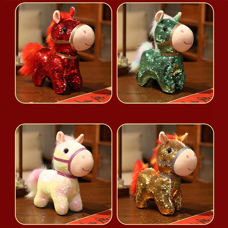 Colorful Shining Horse Mascot Ornament Chinese New Year Home Decoration  Pony Keychain Hanging Pendant Kids New Year Gift