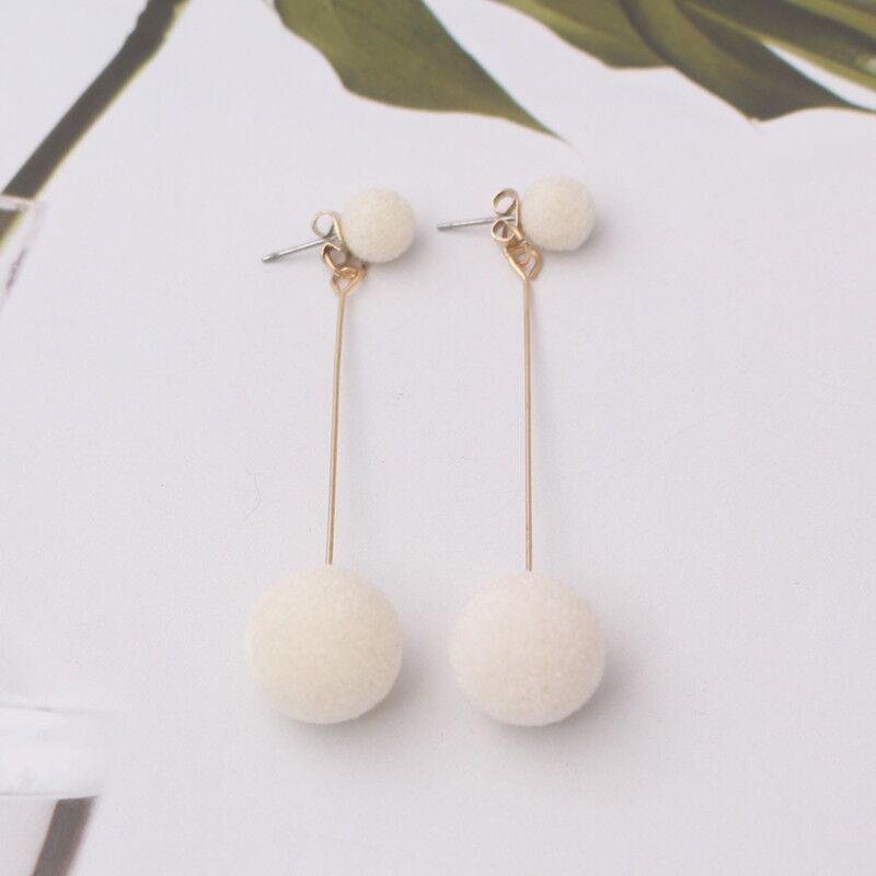 E0371 Red Black Gray Blue Plush Ball Long Earrings For Women Bijoux New Fashion Statement Jewelry High Quality Gift Wholesale