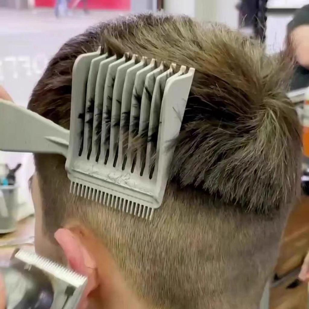 Multifunctional Long Handle Men's Slope Flat Top Clipper Comb for Pompadour and Fade Haircuts