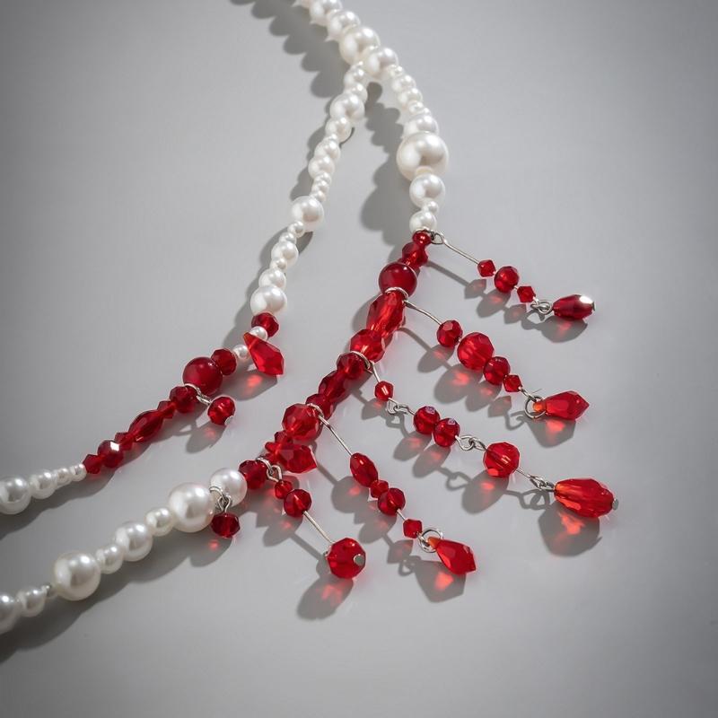 Gothic Blood-Stained Imitation Pearls Foot Ornament Novel Halloween Blood Drop Tassels Body Waist Chain for Women Girls