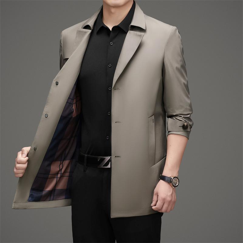 

Мужской деловой кэжуал костюм в корейском стиле, однобортный тренч средней длины, тонкое пальто, мужская куртка 195