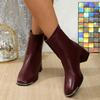 Fashion Rear Zip Anti-Slip Wear-Resistant Block Heel Single Boots Women's Fashion Metal Square Toe Short Boots