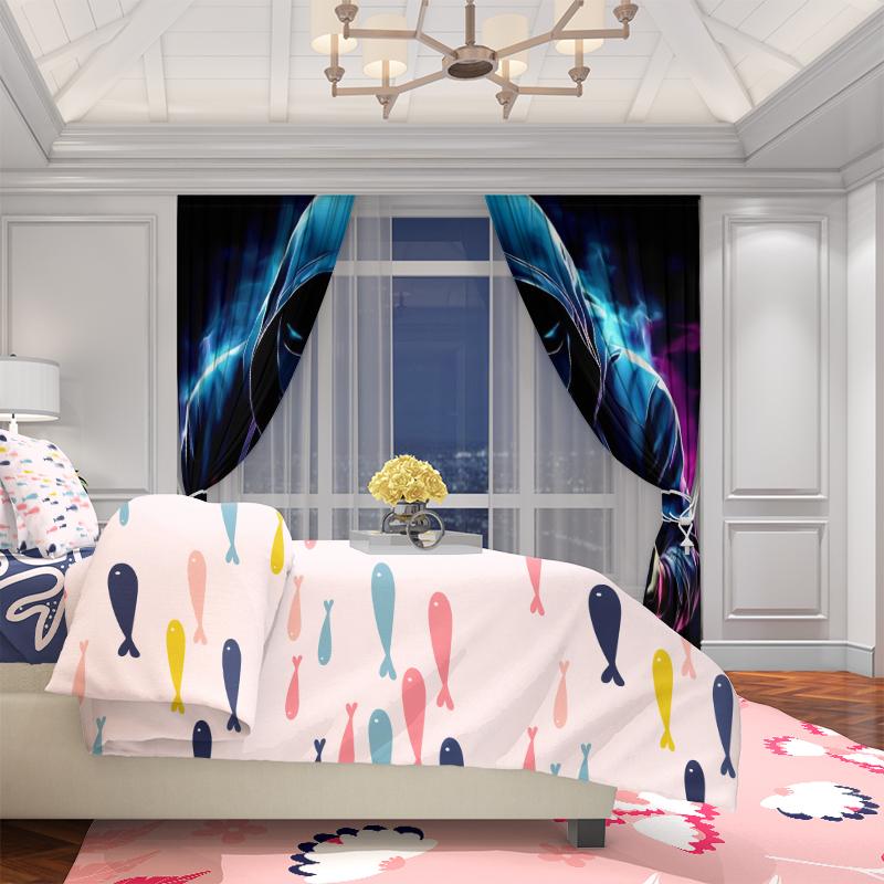 2pcs- Dark game player polyester curtains, pole bag curtains, bathroom, bedroom, living room, home room decoration