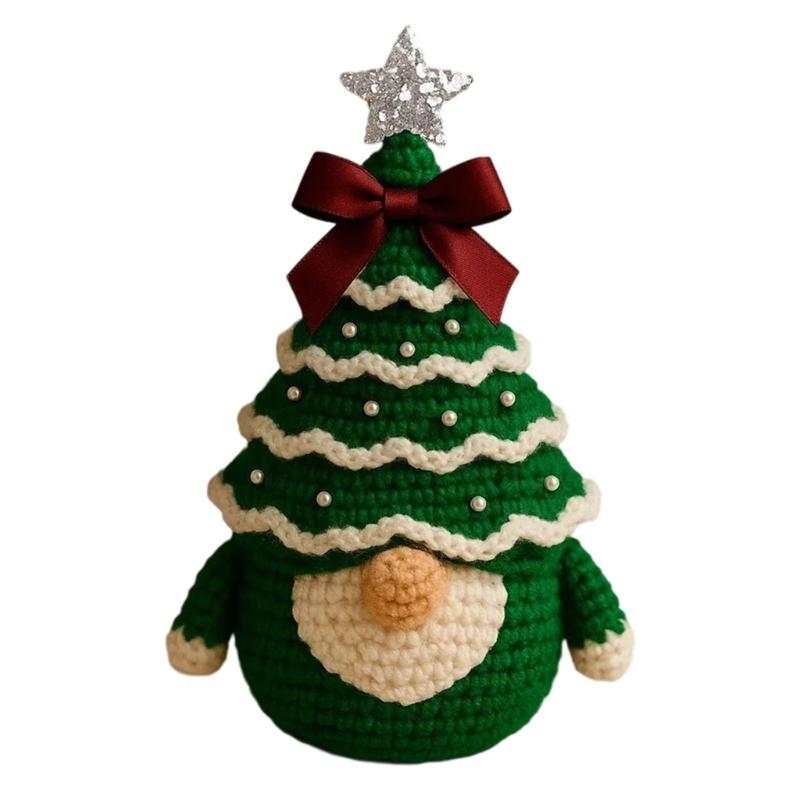 Crochet Christmas Tree Gnomes Set Soft Cotton Yarns Handmade for Festival Home Decoration Holiday Ornament
