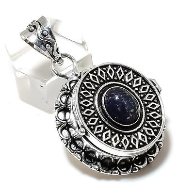 Natürlicher Lapislazuli-Edelstein, handgefertigt, 925er Sterlingsilber, Anhänger, 4,5 cm, A7t11
