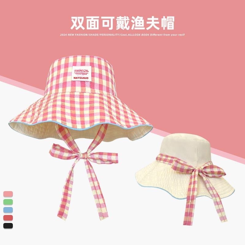 Thousand bird grid bucket hat women's summer uv anti-ultraviolet sunshade sunscreen hat big brim face covering sun hat