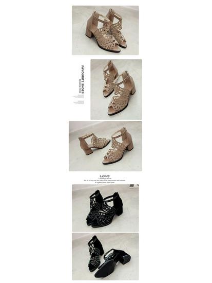 2024 Summer Plus Size Hollow Out Peep Toe Chunky High Heel Sandals