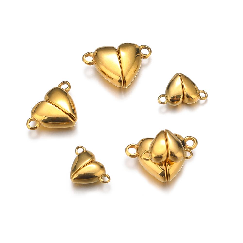 1set No Fade PVD Gold Stainless Steel Heart Magnetic Clasps Bead Clasp Buckles for Bracelet Necklace Findings DIY Jewelry Making