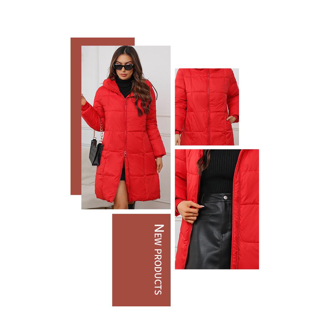 2025 Winter Damen Kapuzenparka, Mittellang Slim Fit Thermobaumwollmantel mit Daunenfüllung, Warme gefütterte Winterjacke für kaltes Wetter