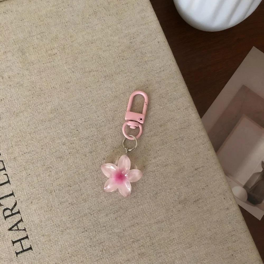 Cute Colorful Flower Pendant Keychains Women Bag Earphone Case Pendant DIY Accessories Car Key Ring Girl Candy Color Key Chains