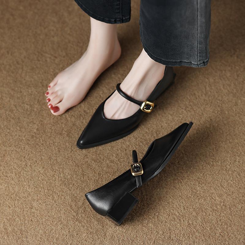 73598-3 French 3 cm low-heeled pointed single shoes 2025 spring and autumn standing for a long time not tired soft-soled shoes women