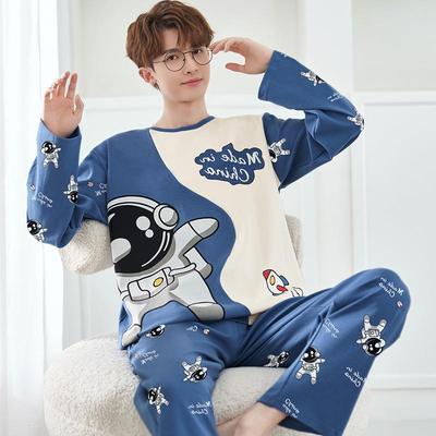 Frühlings- und Herbst Herren Pyjama Haaranzug Teenager Langärmlig Locker Lässig Pyjama Hauskleidung Studenten Übergröße Anzug