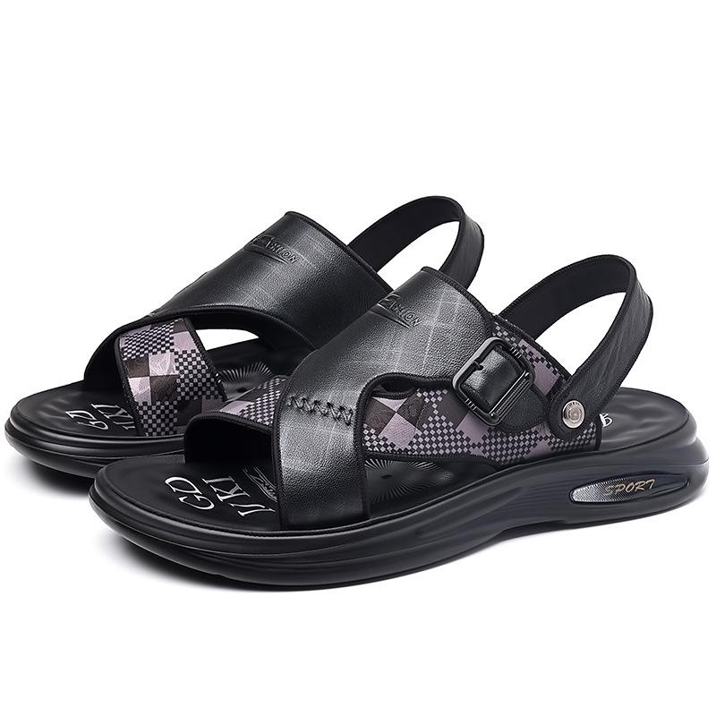 First layer cowhide sandals men's trend 2025 summer non-slip soft sole dual-purpose beach shoes men's leather sandals men's