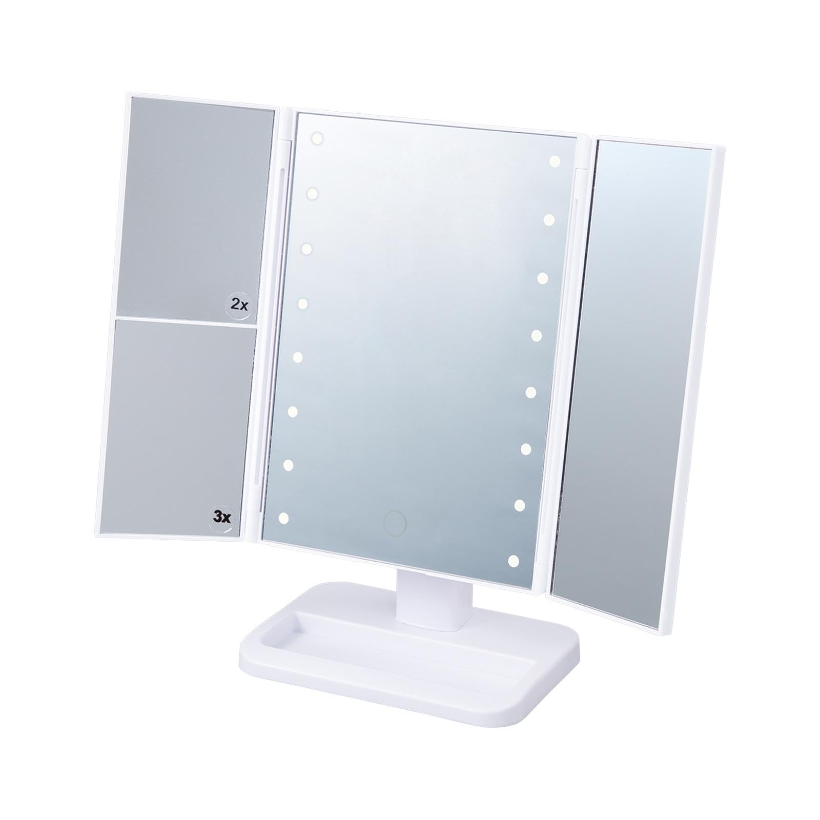 

Comolife LED Mirror with Magnifying Mirror Actress Wide 3-Way Glass, Stand, Mirror, 2x/3x Magnification, Tabletop, Light, белый