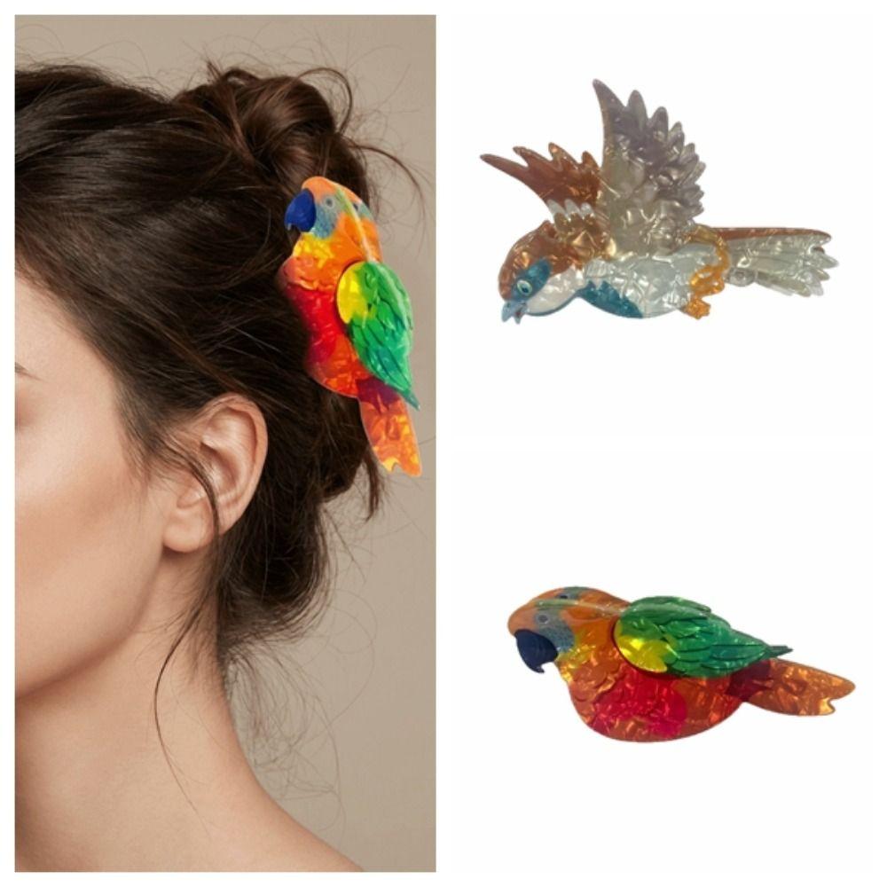 Creative Parrot Acrylic Hair Claw Lifelike Headwear Bird Hair Clip Korean Style Crab Clip Cartoon Animal Shark Clip Travel