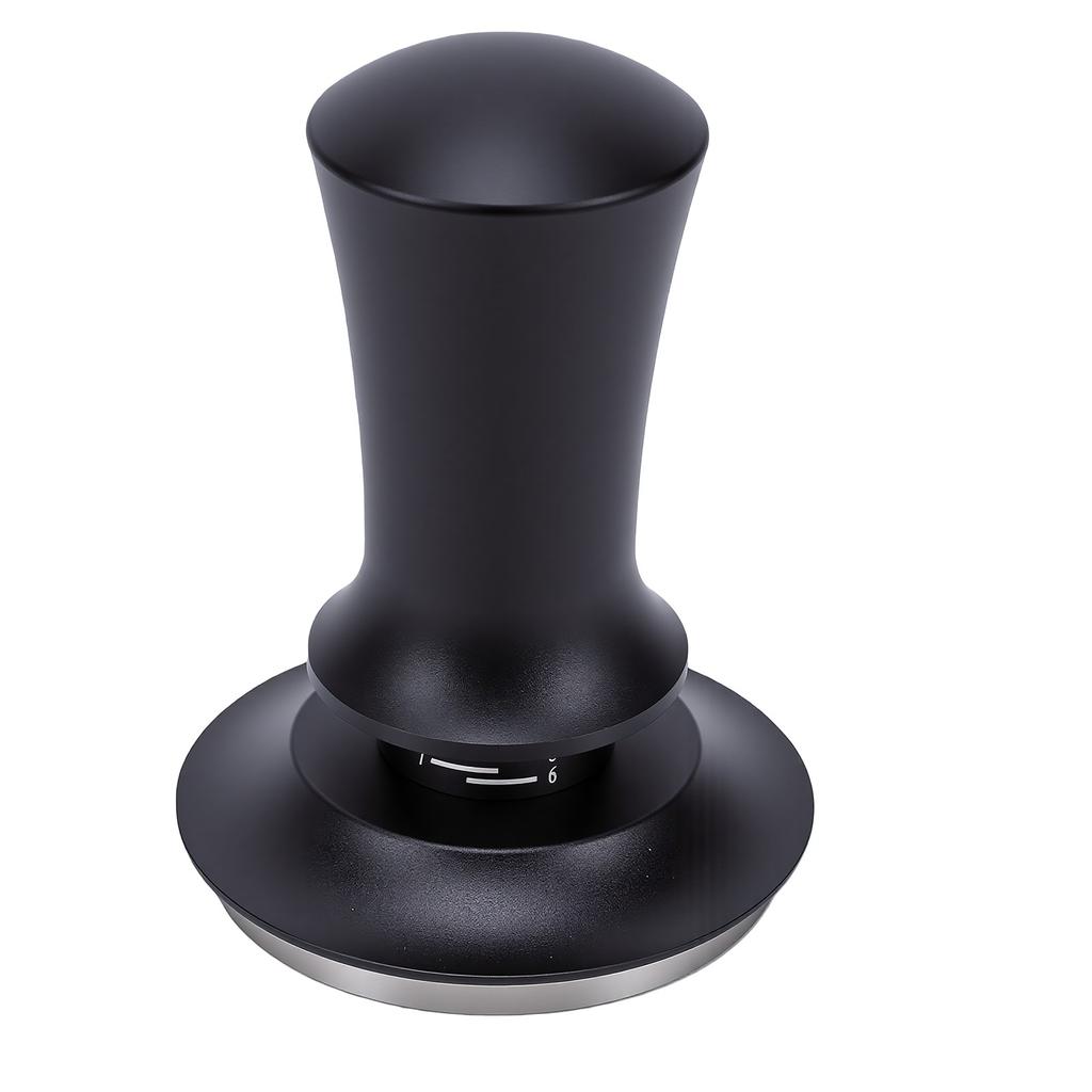 Coffee Tamper Spring Loaded Constant Pressure Stainless Steel Coffee Ground Press Tool Black Flat Bottom 58mm