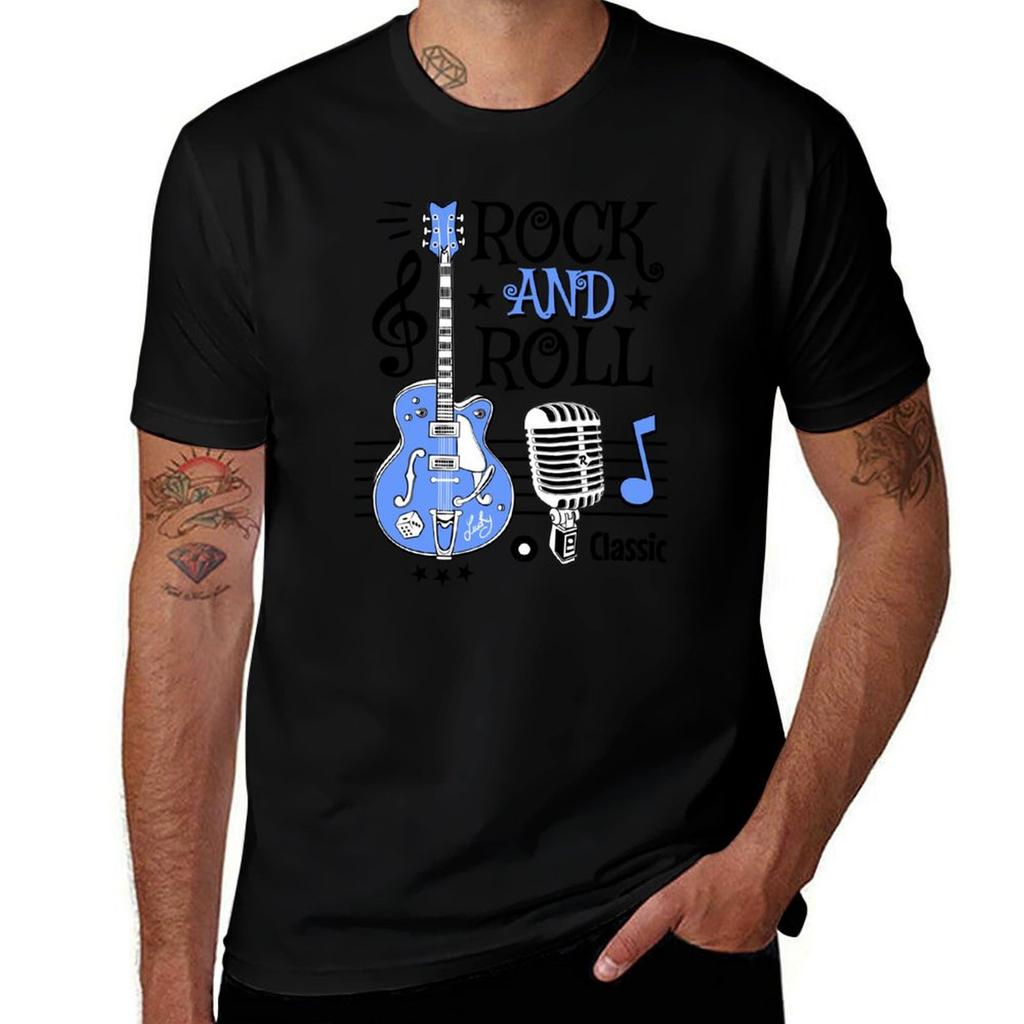 Rockabilly Music Retro Guitar Classic Rock And Roll Microphone Vintage Sock Hop Tshirt Quick Dry Fishing Tshirt
