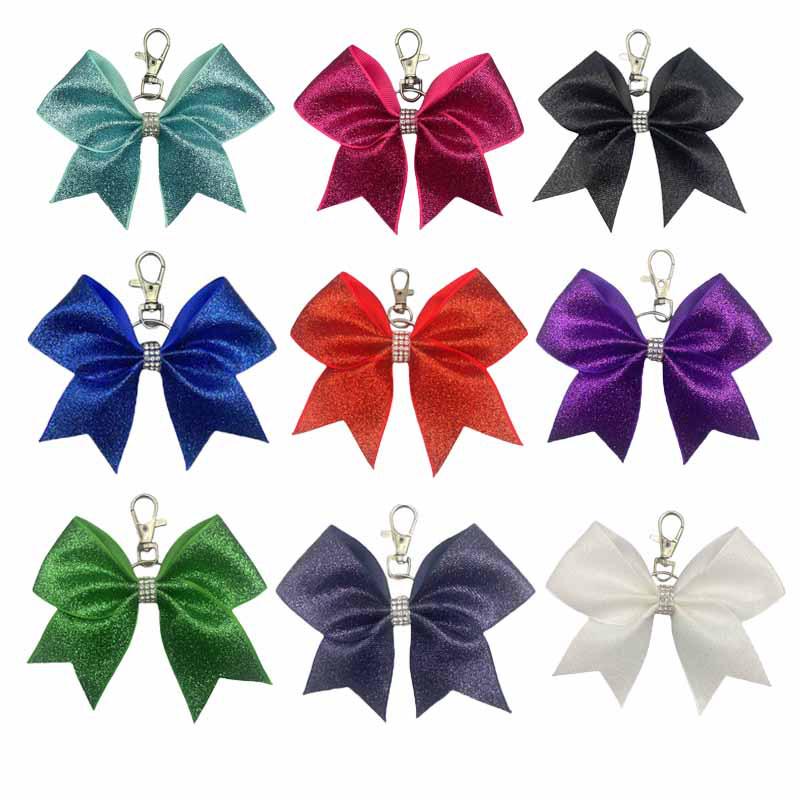 Shiny Leather Bow Keychain with Rhinestones - Fashionable Gift Charm