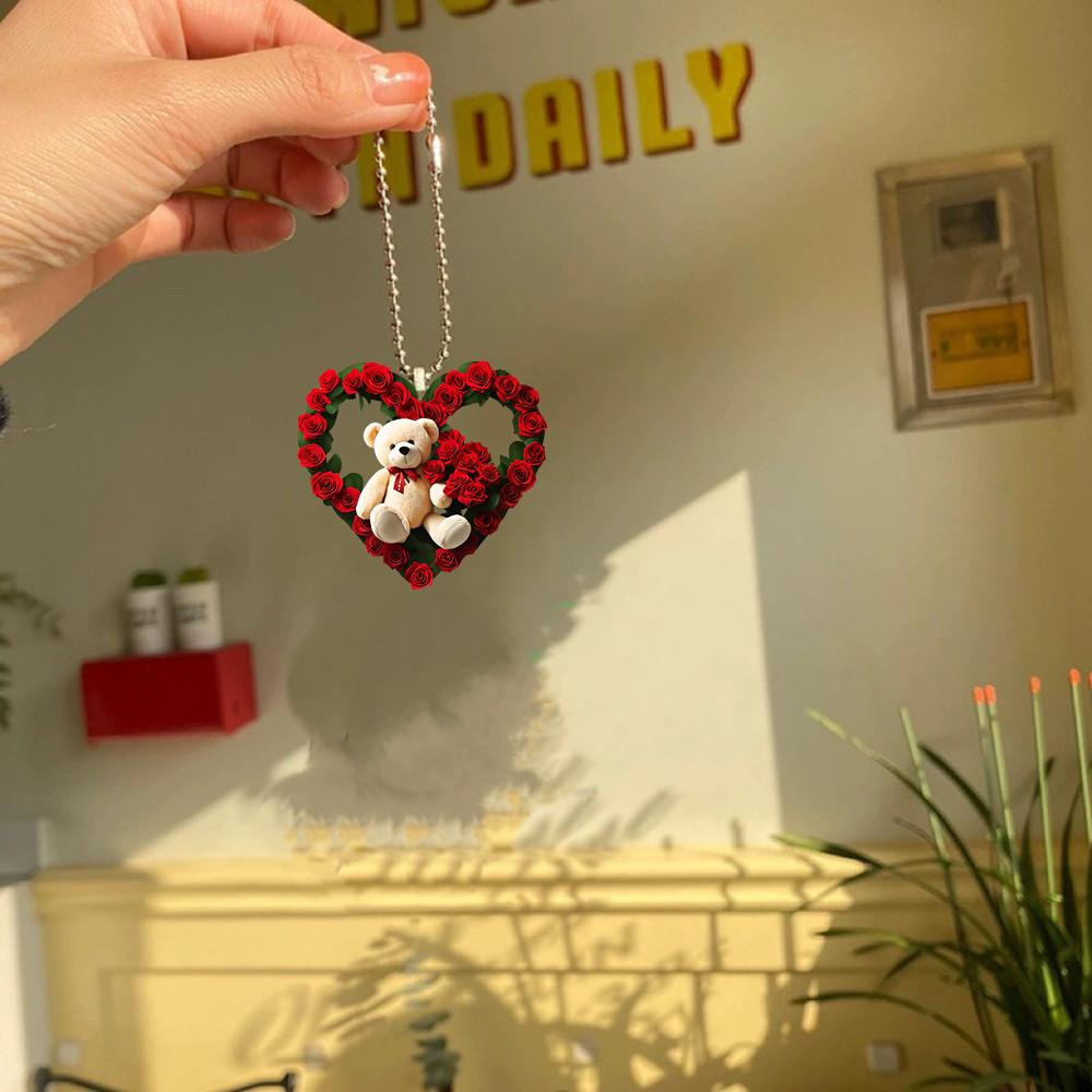1pc Acrylic 2D Panda Love Heart Pendant, Christmas Tree Car Rearview Mirror Pendant Home Party Pendant
