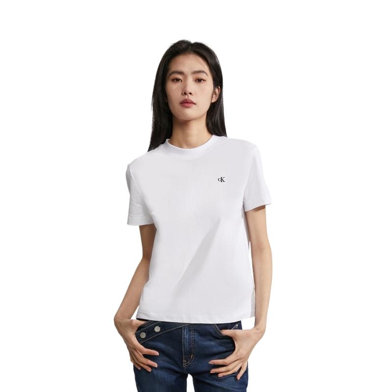 Calvin Klein Cotton Slim Fit Embroidered Crew Neck T-Shirt Women Tops White 40WH105-YAA
