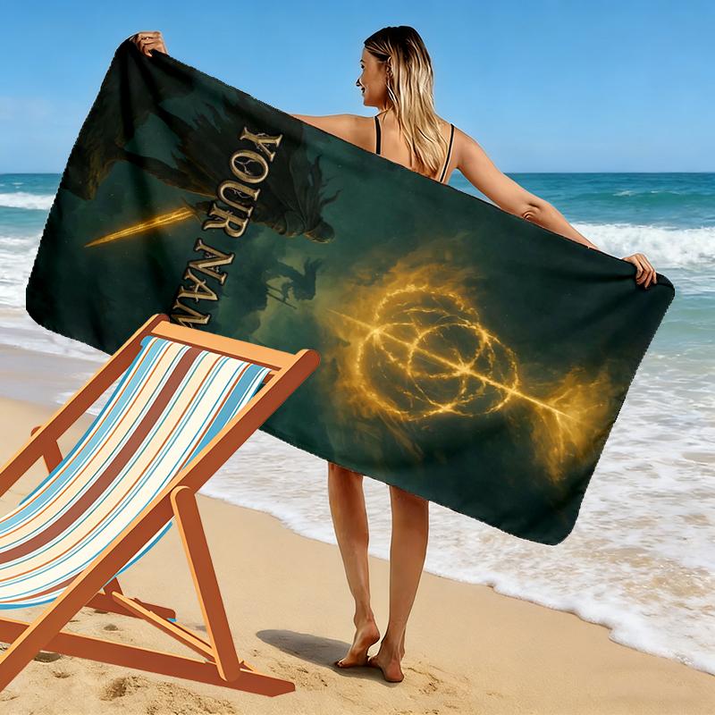 Custom Name Elden Ring Print Beach Towel, Large Soft Quick Dry Towel for Beach Camping Swimming_xia