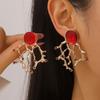 Coral Branch Studded Statement Earrings for Women Ocean Inspired Gold Tone Drop Earrings