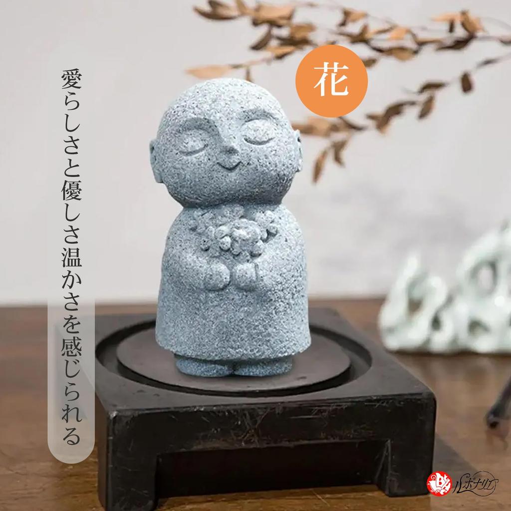 Rubonarie Jizo Small Figurine, (Gray, Flower)