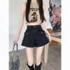Women's High-Waisted Black Denim Shorts, Summer 2024, Loose A-Line Wide Leg Design, Small Size