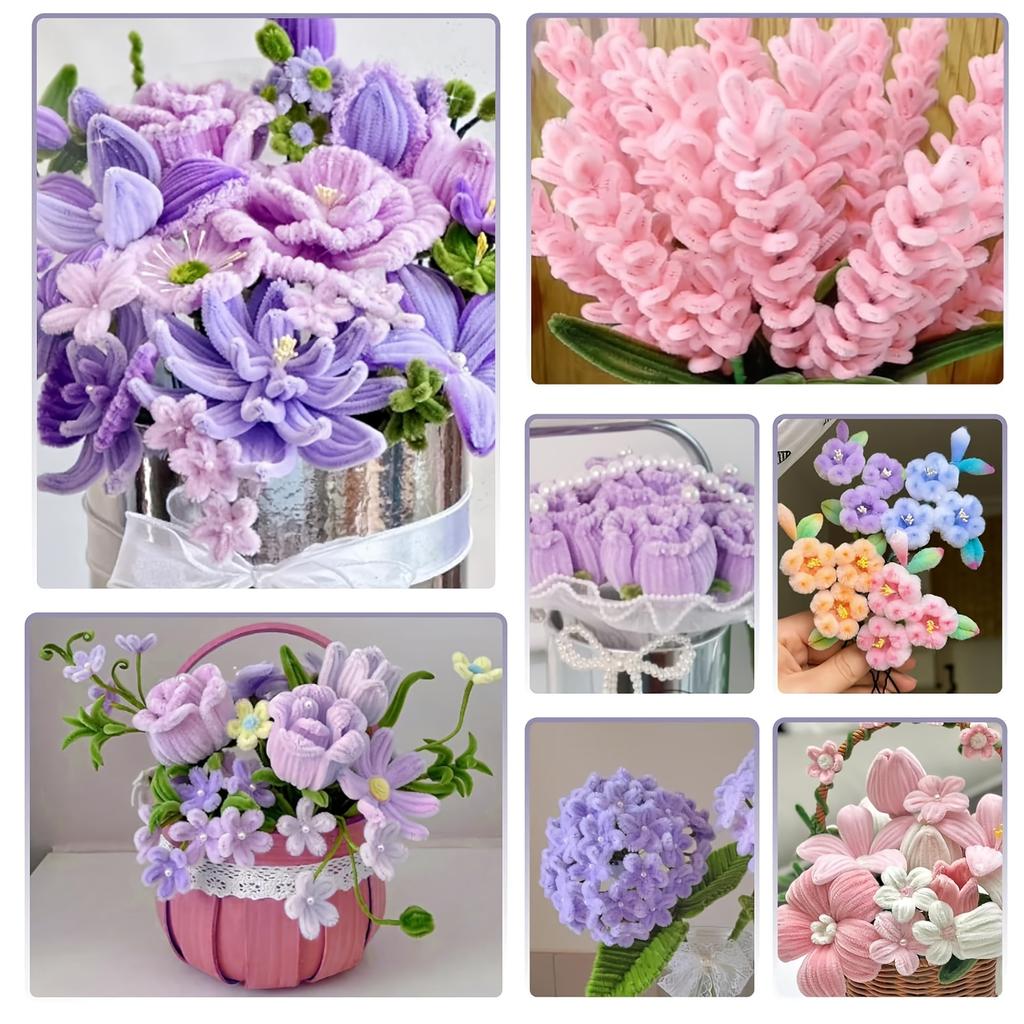 500 Pcs Pipe Cleaners Flower kit, 20pcs Green Floral Wires, 1pc Gardening Tape, 150pcs Stamen, Pipe Cleaners Craft