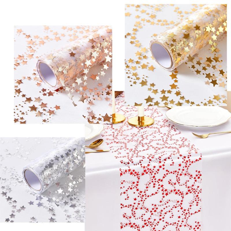 1rolls Star Hot Gold Foil Thin Gauze Table Flag Mesh Light Luxury Tablecloth Suitable for Family Gatherings Dinner Mats Gift Bouquets Packaging Gauzes