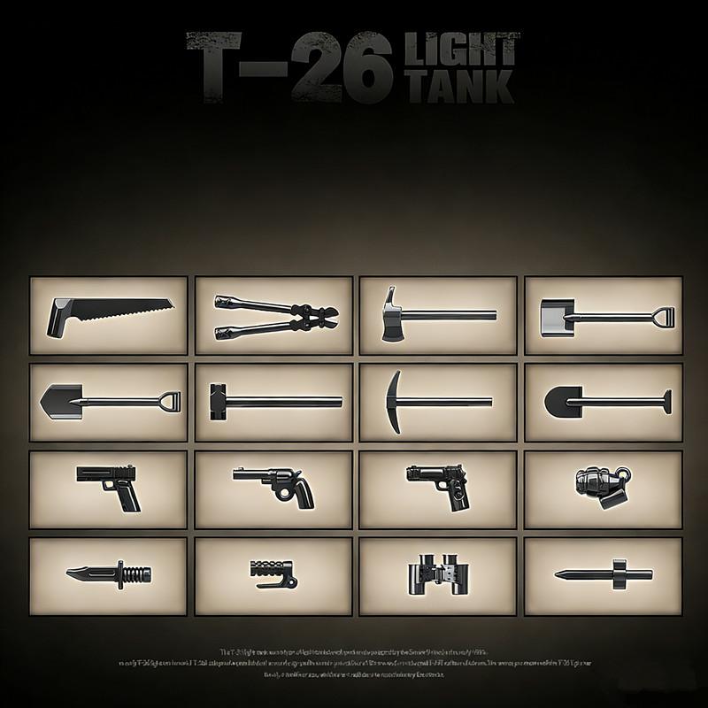 Soviet-style T-26 Light Tank Building Blocks, Military Armored Vehicle Model, Educational Assembly Toy Gift for Kids