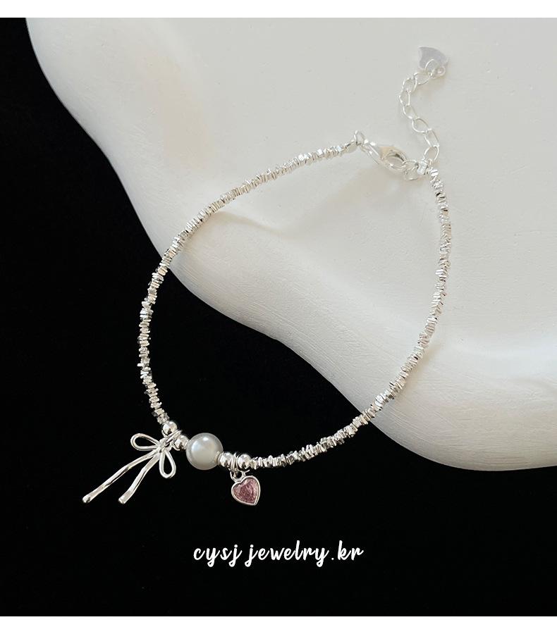 Cui Yan S925 Sterling Silver Korean Bow Bracelet with Pearl Flakes - Elegant and Sweet Design for Women
