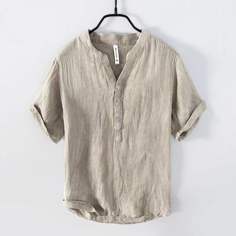 

Летняя футболка Intage Pure Linen с коротким рукавом для мужчин, тонкая однотонная мужская одежда, большой размер 5XL M хаки