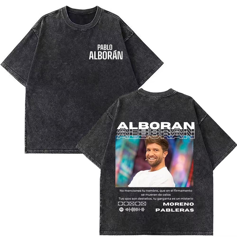 Singer Pablo Alborán Album 2026 Print Washed Vintage T Shirts Men Women Hiphop T Shirts Shortsleeved Casual Oversized T Shirts