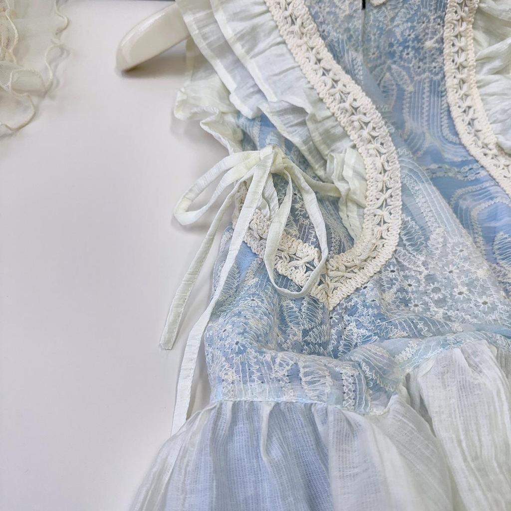 Summer Vacation Flounce Sleeve Dress for Girls - Fresh Mesh Skirt