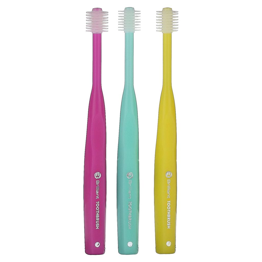 Brilliant, Toddler Toothbrush, 4-24 Months, Pink, Mint, Yellow, 3 Toothbrushes