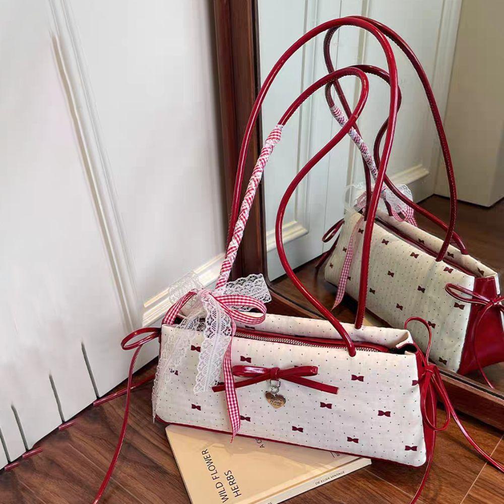 Ribbon Bow Lace Shoulder Bag Sweet Y2K Underarm Bag Portable Armpit Bag  School